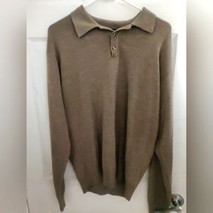 Vintage Jantzen Polo Sweater Mens Large Beige Long Sleeve VTG Casual Polo